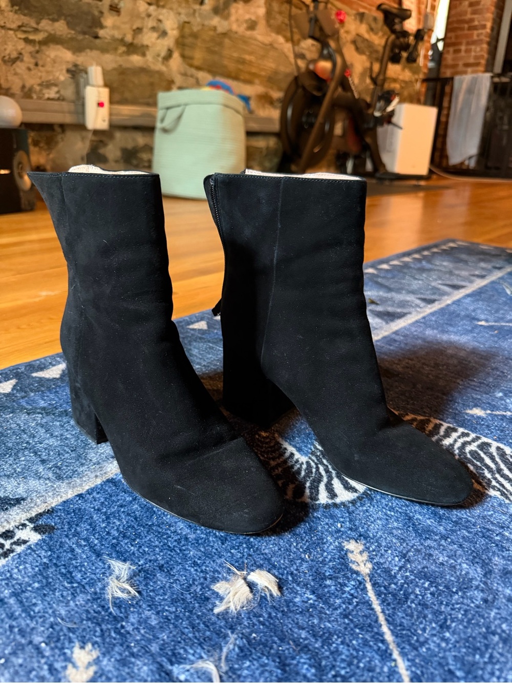 J Crew Willa Black Suede Block Heel Ankle Boots